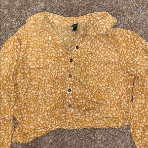 mustard yellow floral blouse
